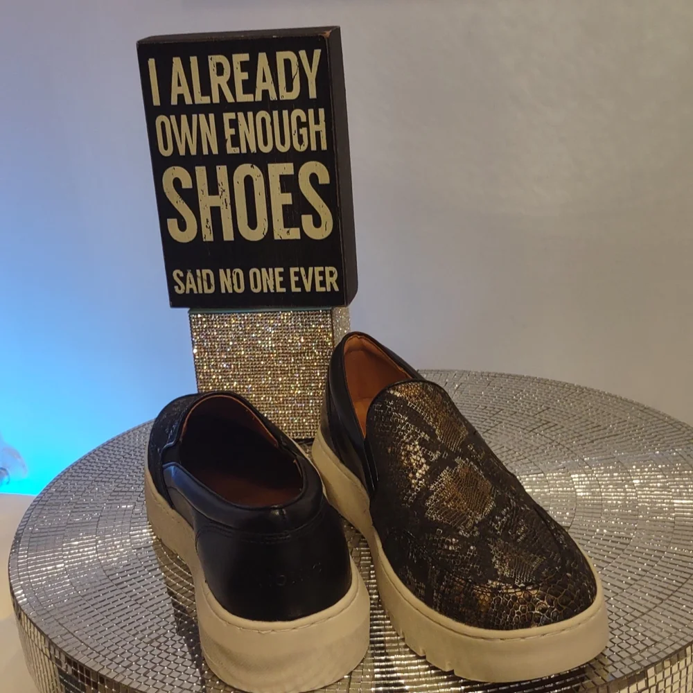 Vionic Slip-On Loafers in Black and Snakeskin Print